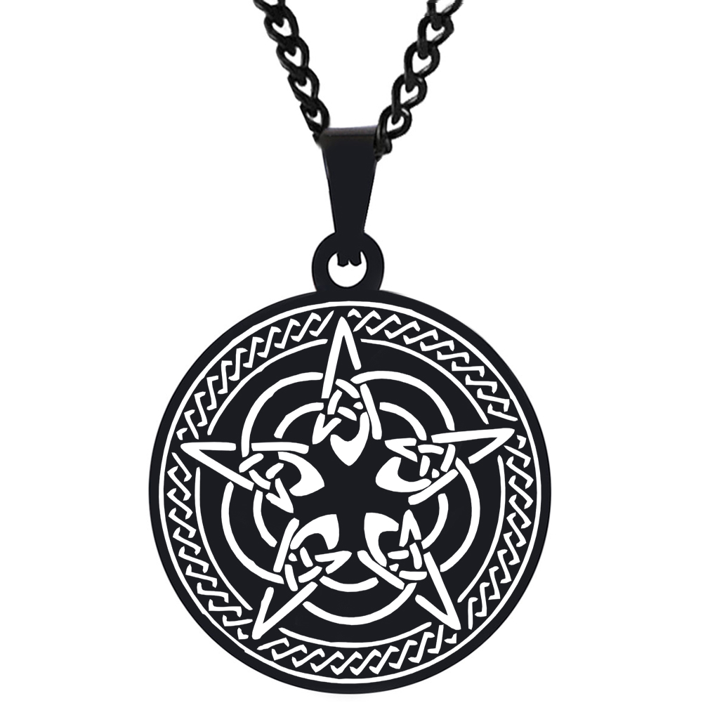 Dreamtimes Pentagramm Halskette Edelstahl - Keltischer Stern Mond Amulett